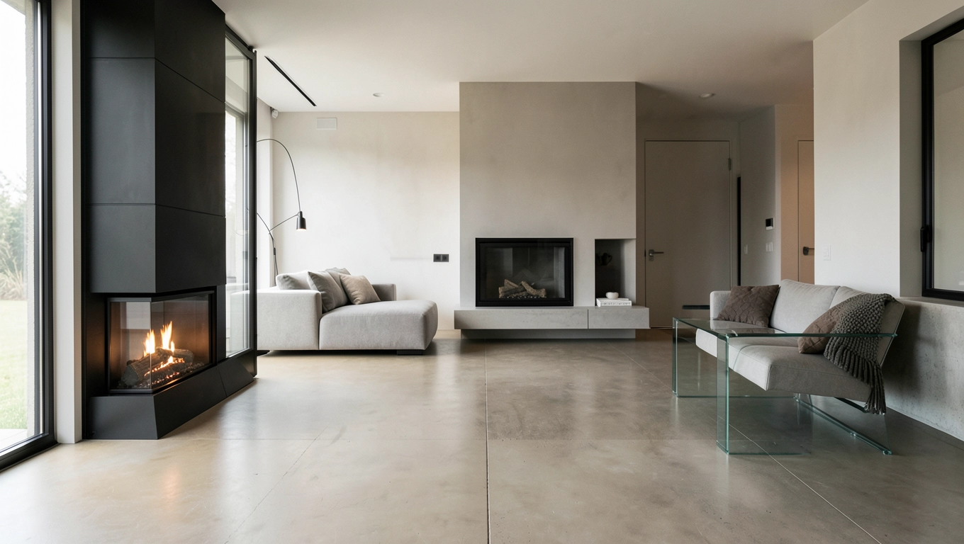 Nowoczesna aranżacja salonu z kominkiem