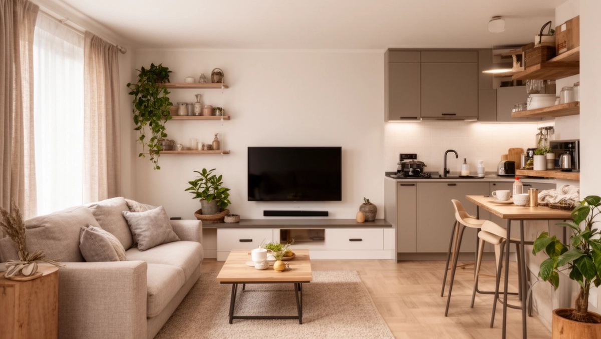Salon z aneksem 22m2 projekt
