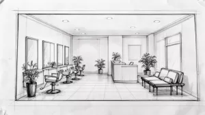 projekt salonu fryzjerskiego rysunek