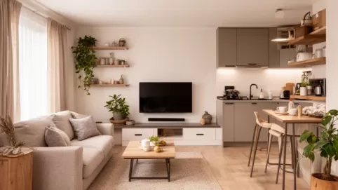 Salon z aneksem 22m2 projekt